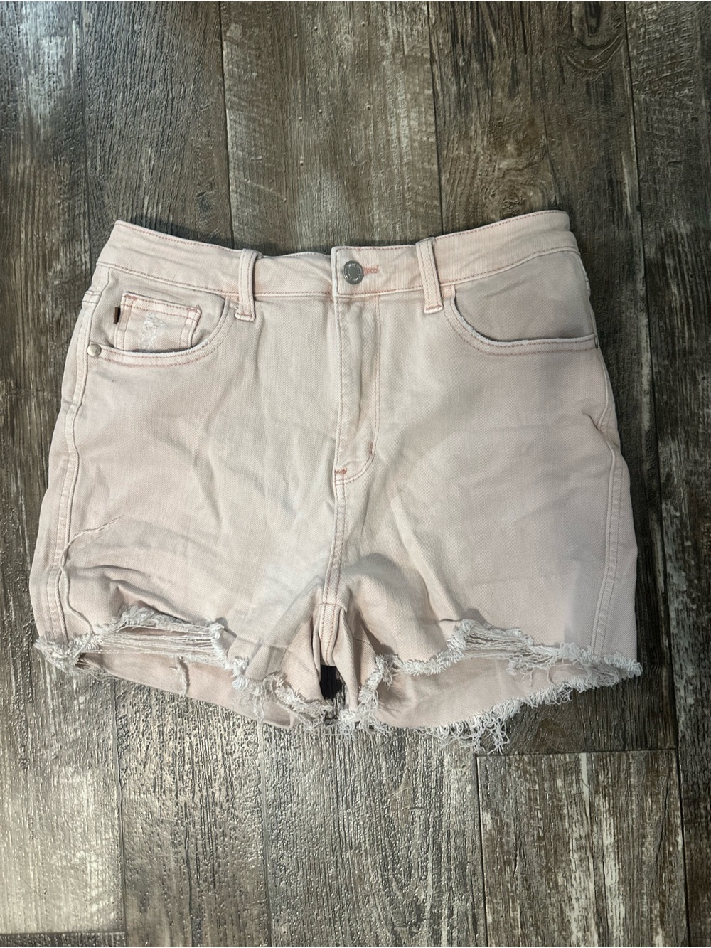 Judy blue Women's High-Rise Frayed Hem Denim Shorts - Pale Pink
